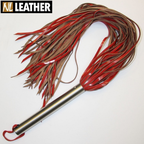 Heavy Red Leather Whip with 60 hard cowhide leather tails