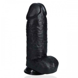 Extra dicker gerader Dildo mit Hoden 10" / 25,4 cm - Schwarz - rea171blk